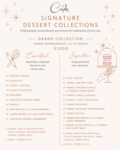 Café Signature Dessert Collections menu with dessert options and pricing.
