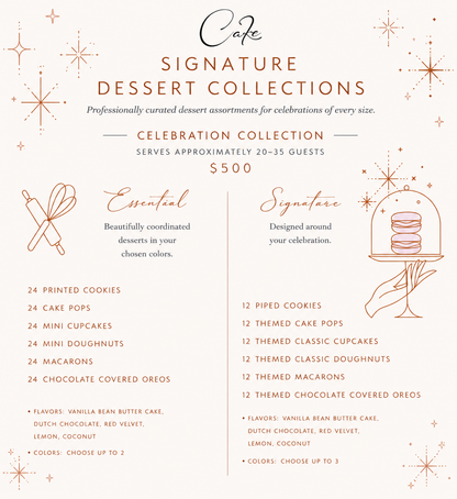 Cafe dessert collection menu with details on dessert types and pricing.